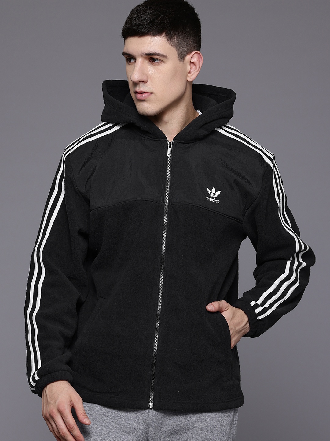 

ADIDAS Originals Striped Hooded Fleece Hoodie, Black