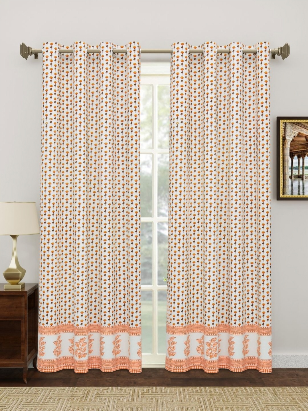 

The Craft Monk White & Yellow 2 Pieces Ethnic Motifs Cotton Door Curtain