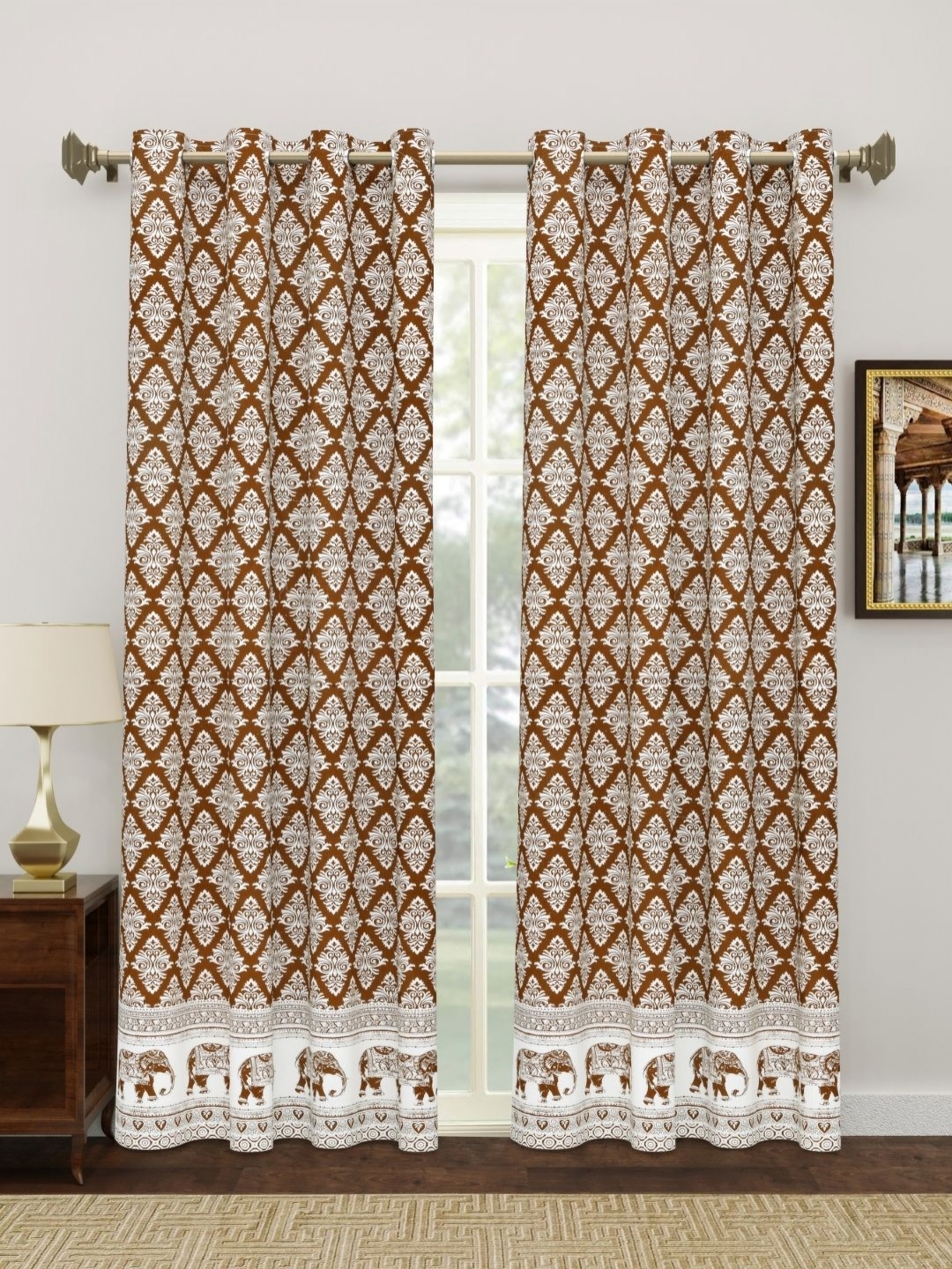 

The Craft Monk White & Brown 2 Pieces Ethnic Motifs Cotton Door Curtain