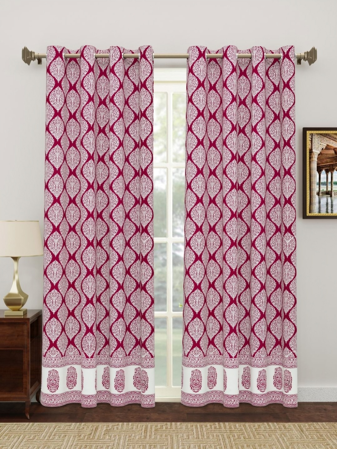 

The Craft Monk White & Maroon 2 Pieces Ethnic Motifs Cotton Door Curtain