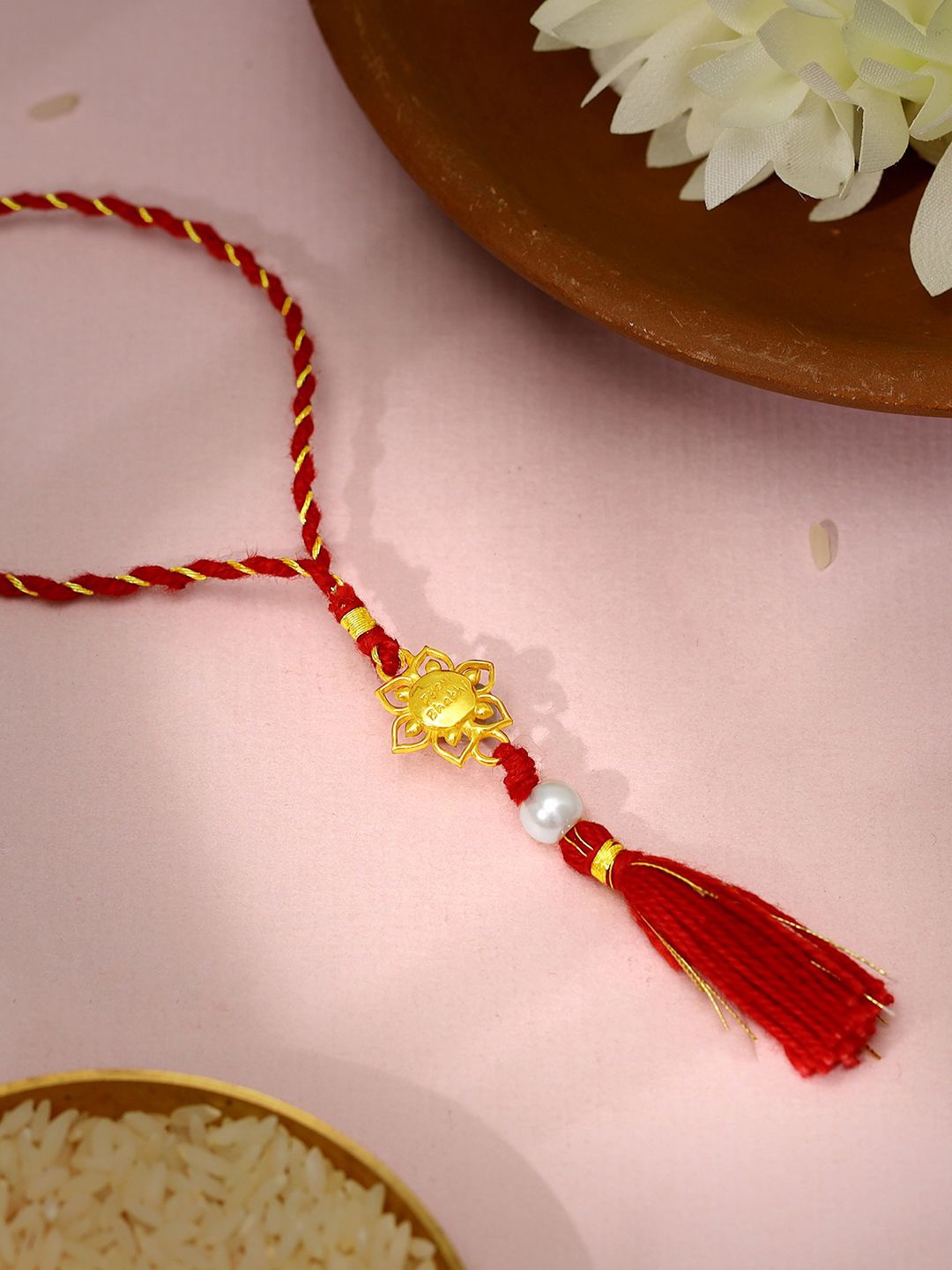 

GIVA 925 Silver Gold-Plated Thread Lumba Rakhi With Roli & Chawal