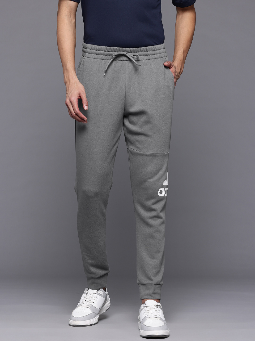 

Adidas Men Relaxed Fit Brand Logo Printed Joggers, Grey
