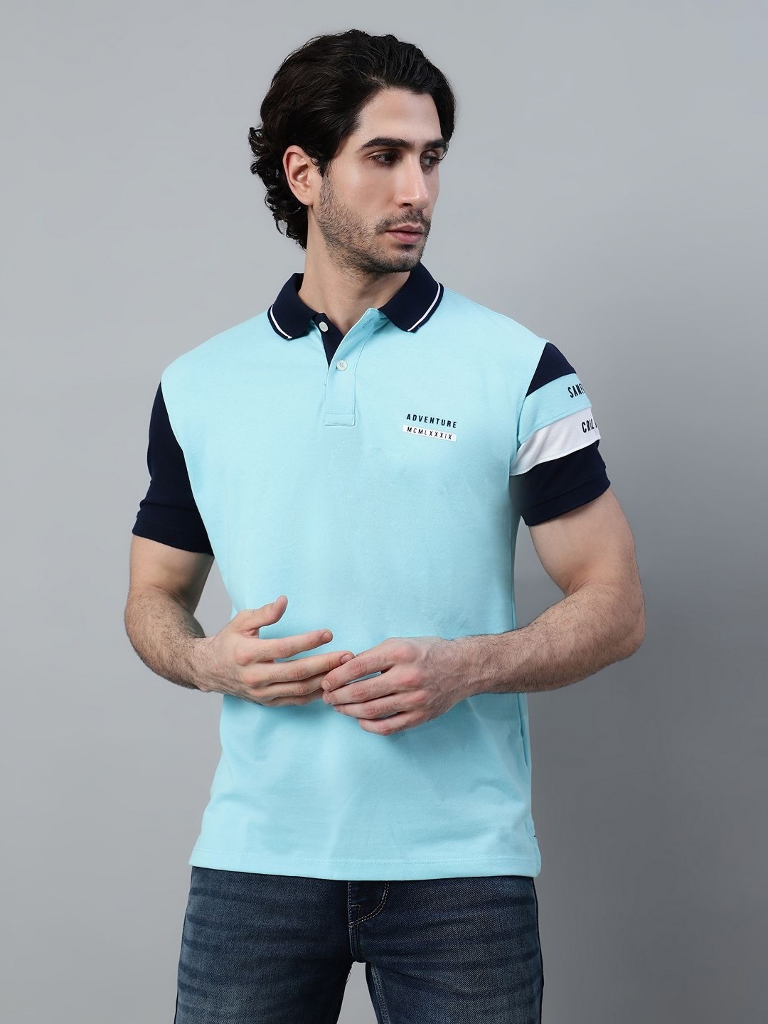 

Cantabil Men Polo Collar Solid T-shirt, Blue