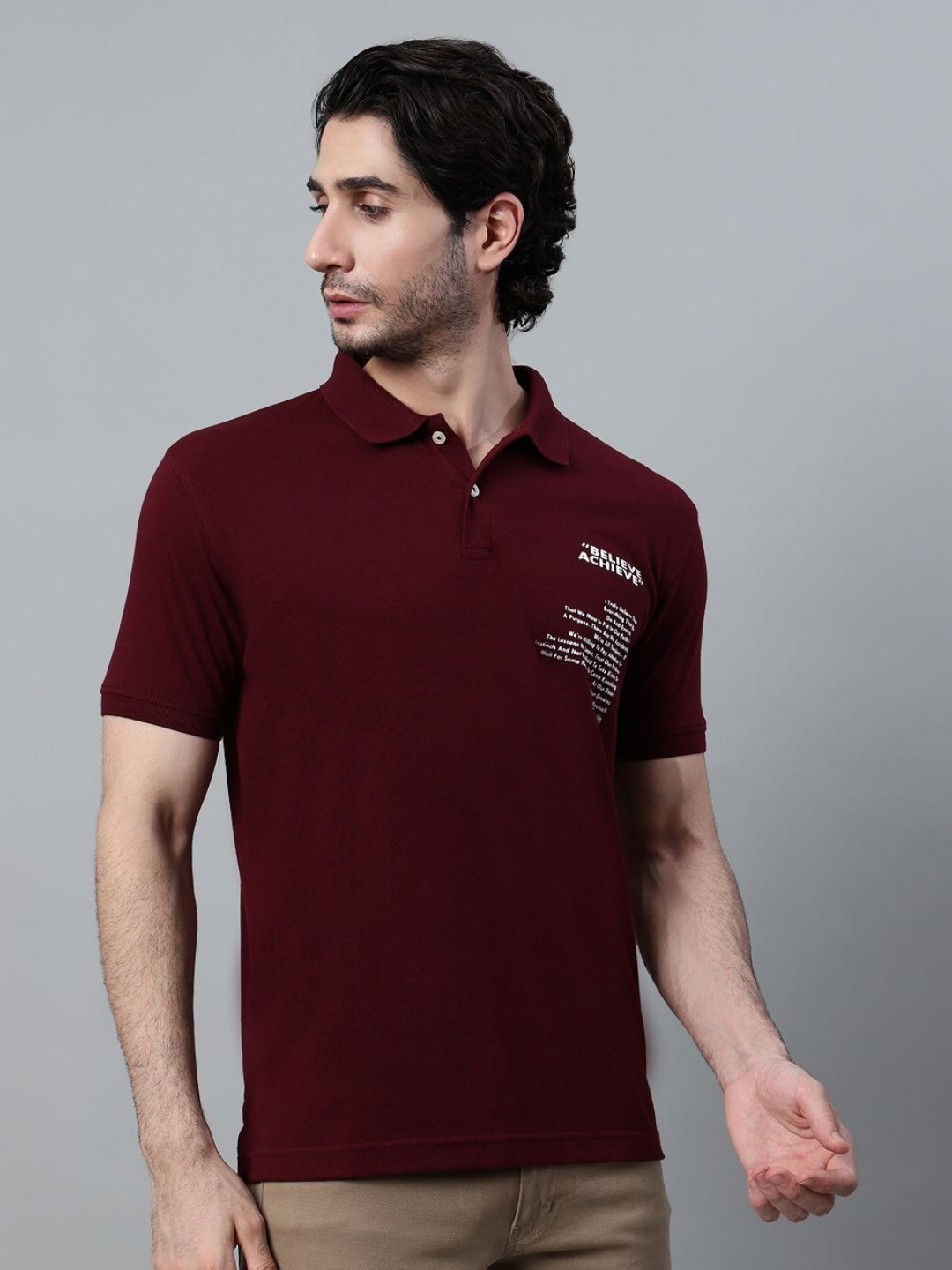 

Cantabil Men Graphic Solid Polo Collar Cotton T-shirt, Red