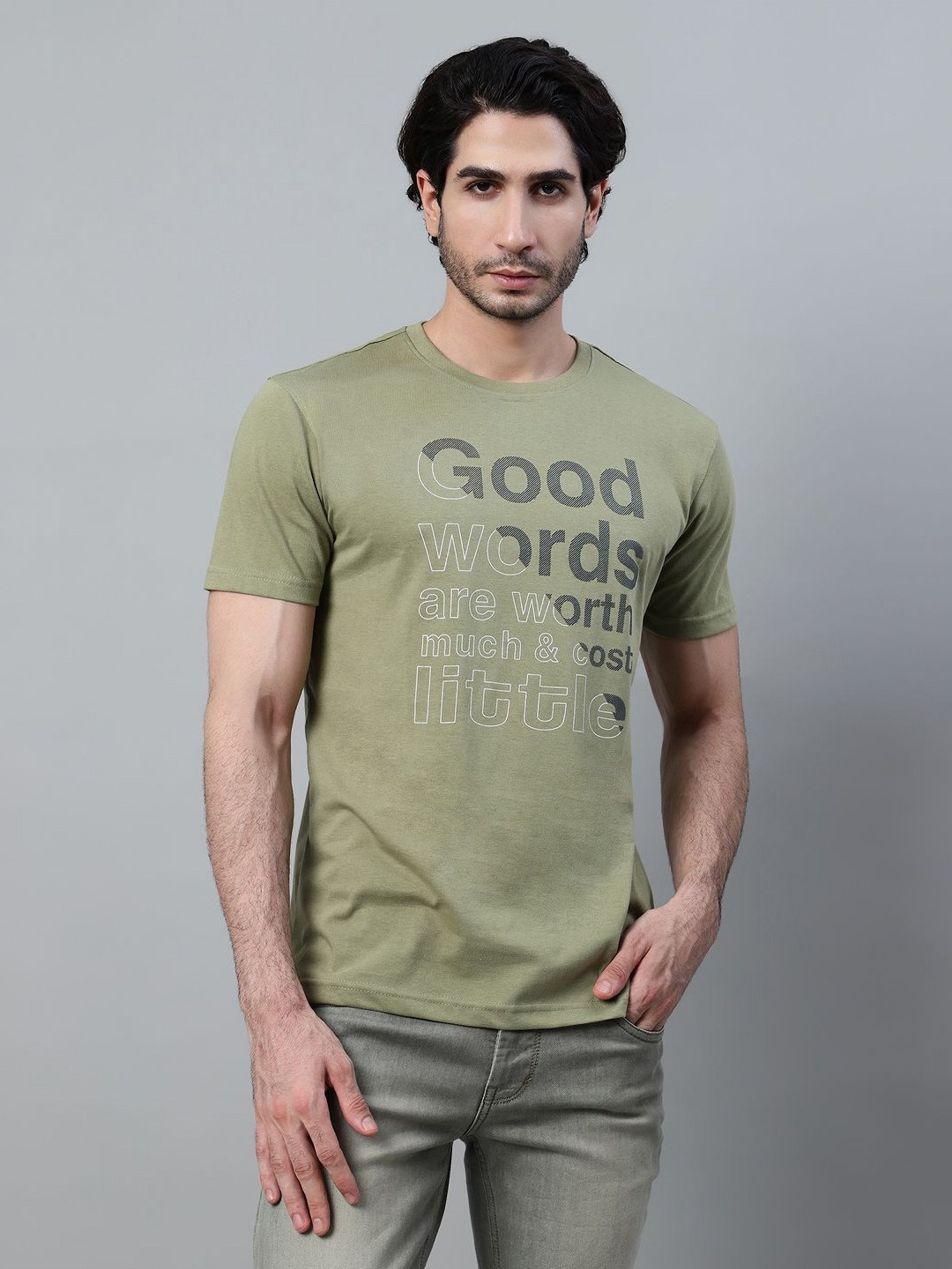 

Cantabil Men Typography Printed T-shirt, Green