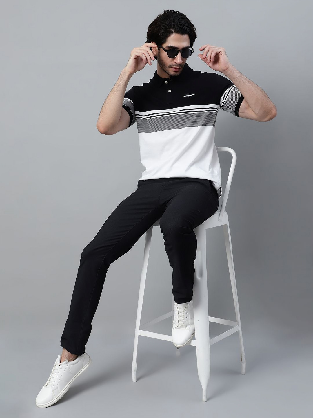 

Cantabil Men Colourblocked Polo Collar T-shirt, Black