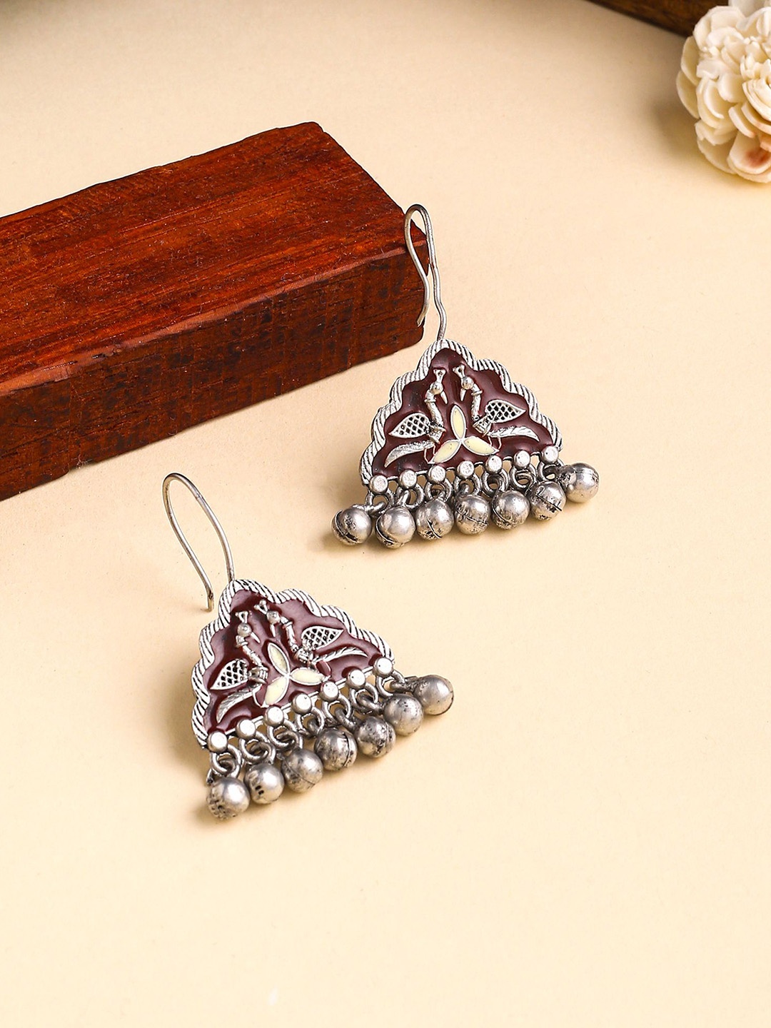 

Yellow Chimes Silver Plated German Silver Meenakari Drop Earrings