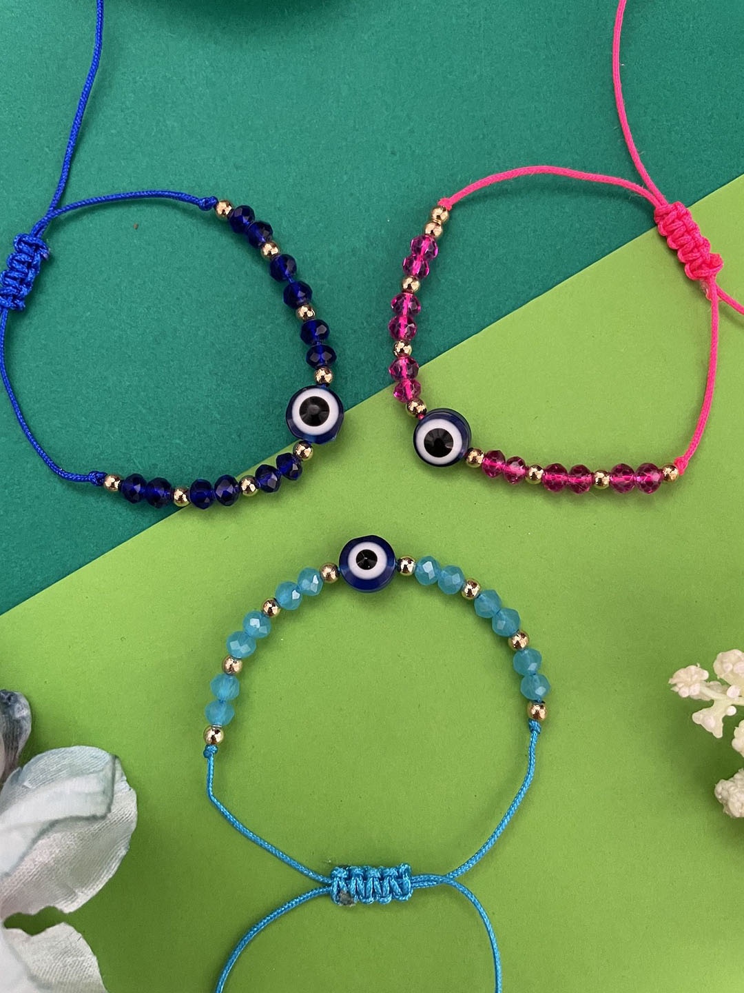 

Digital Dress Room Set Of 3 Wraparound Beads Rakhi, Blue