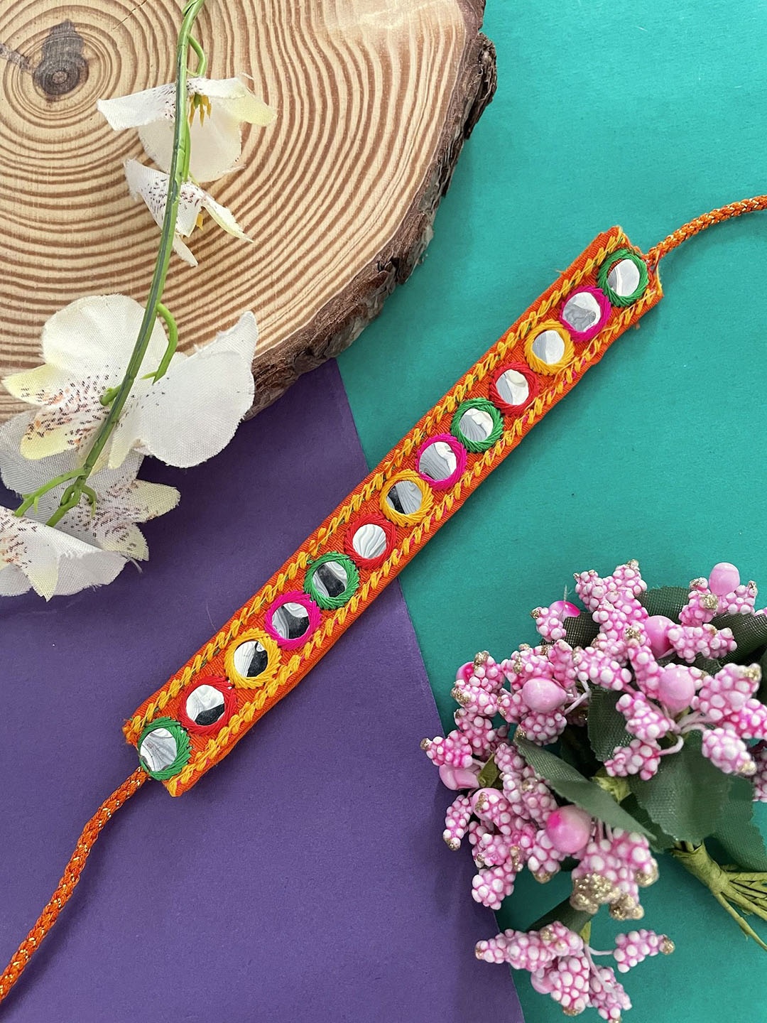 

Digital Dress Room Mirror Work Detail Bracelet Rakhi, Yellow