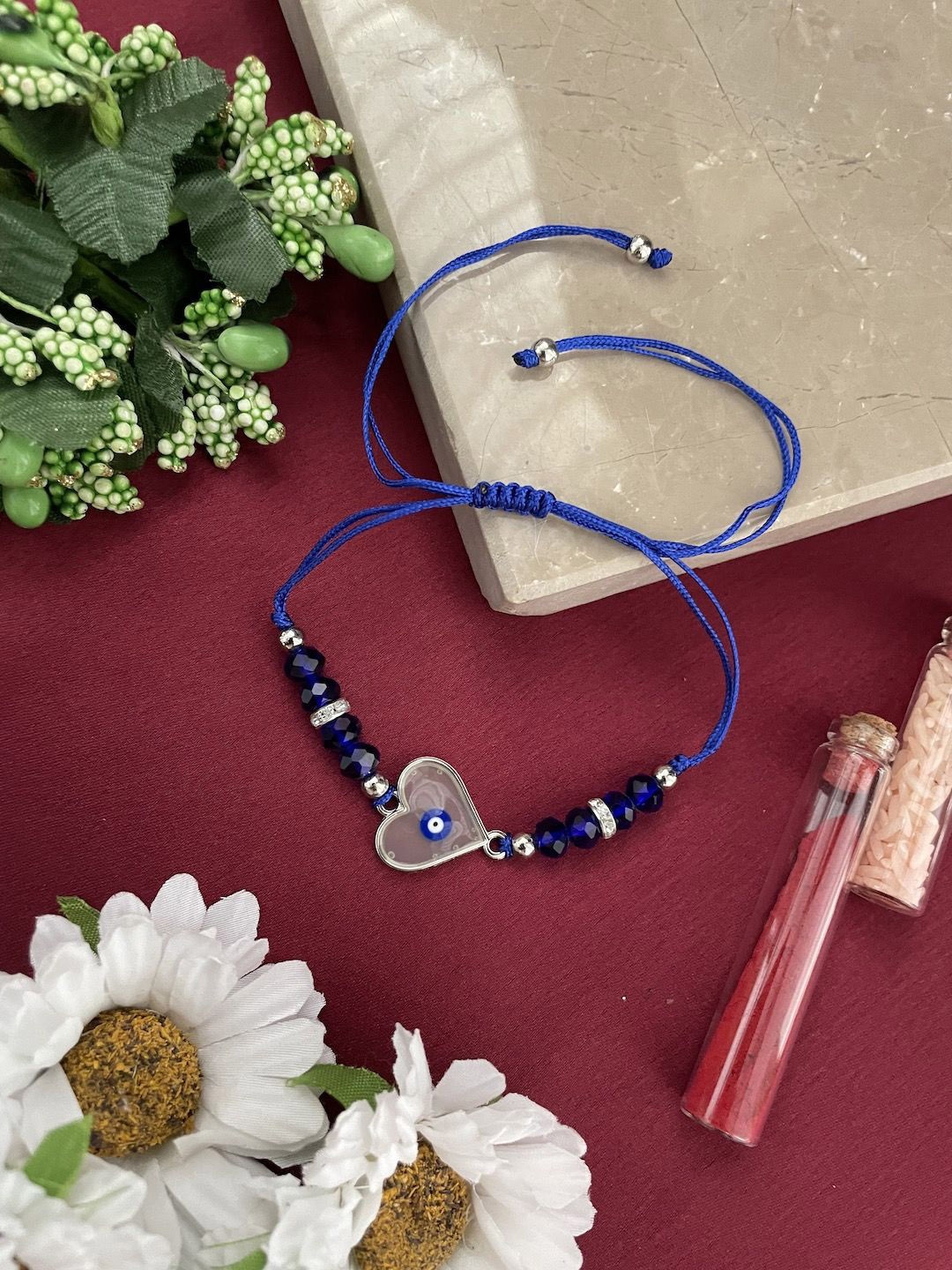 

Digital Dress Room Heart Enamel Evil Eye Wraparound Rakhi, Blue