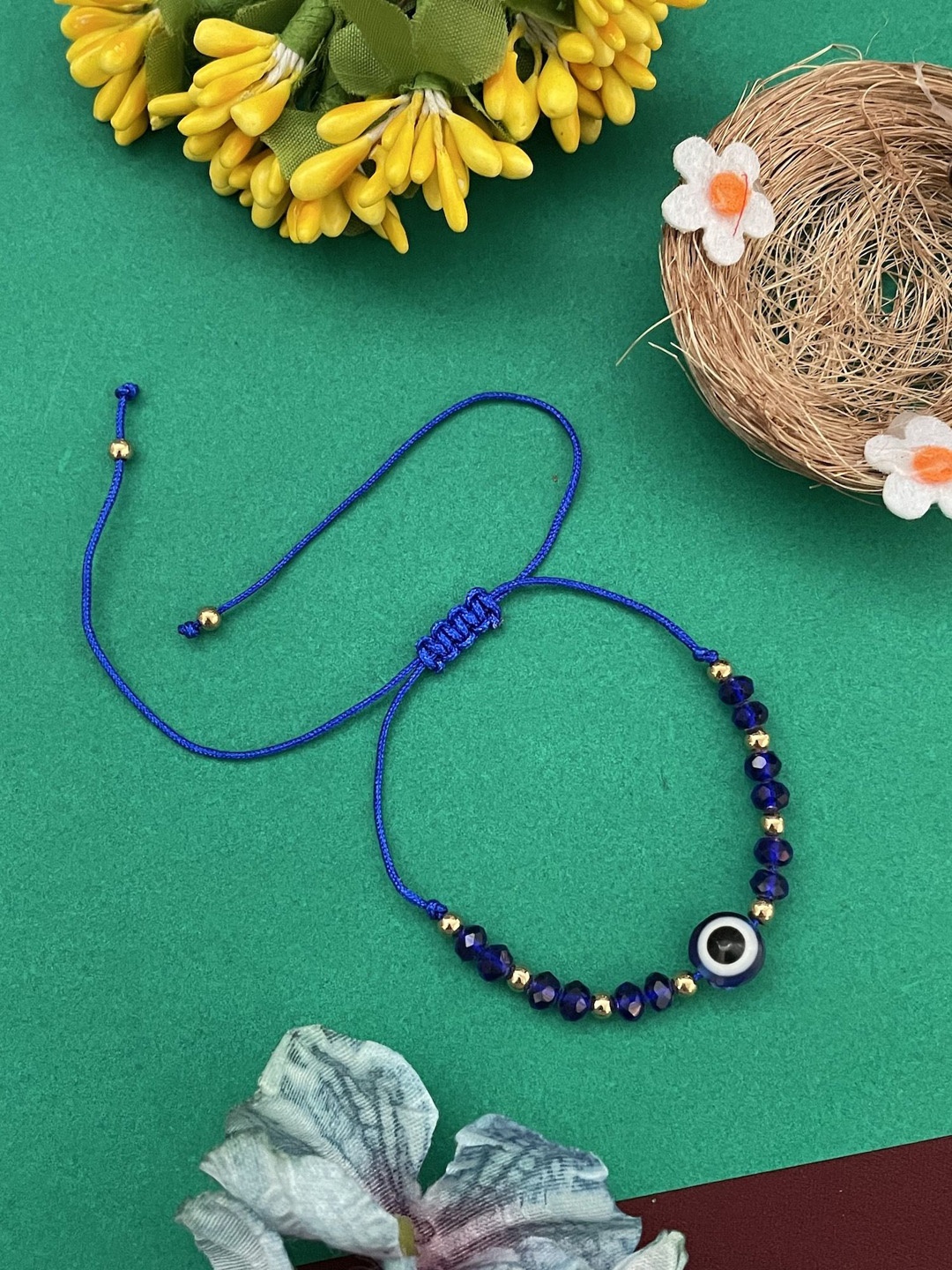 

Digital Dress Room Evil Eye Beaded Wraparound Rakhi, Blue