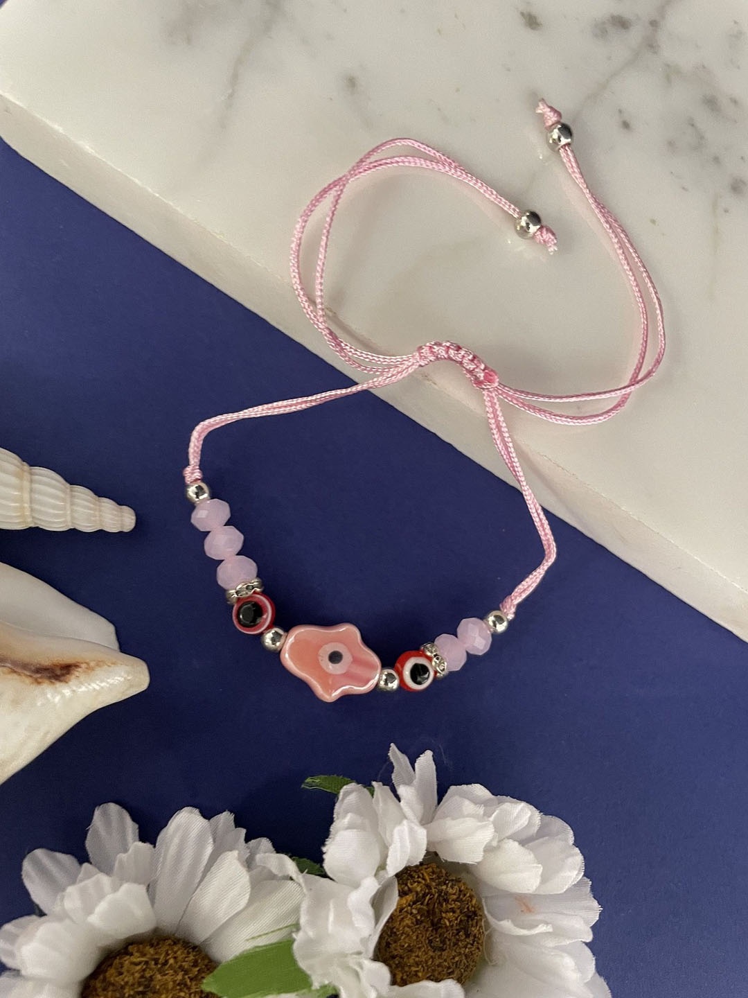 

Digital Dress Room Evil Eye Beaded Wraparound Rakhi, Pink