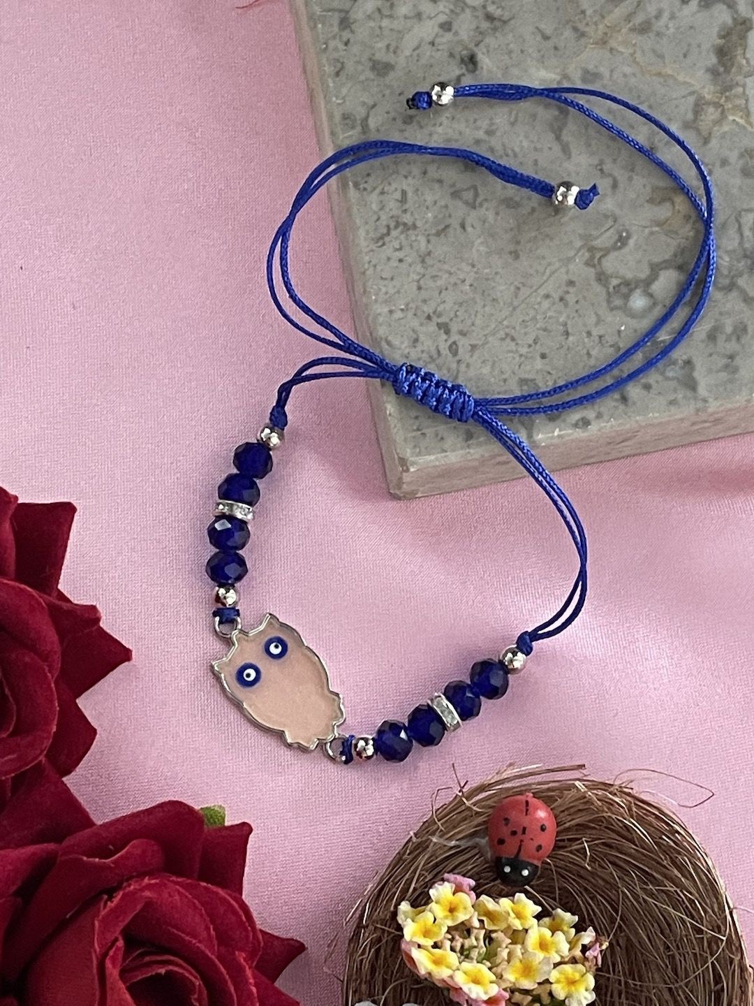 

Digital Dress Room Owl Enamel Evil Eye Rakhi, Blue