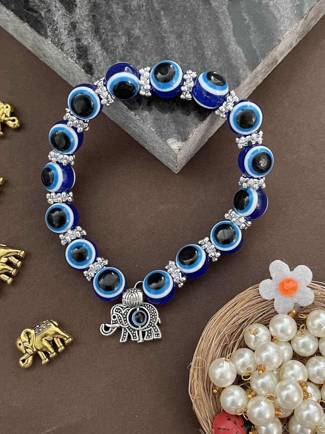 

Digital Dress Room Elasticated Evil Eye Rakhi Bracelet, Blue