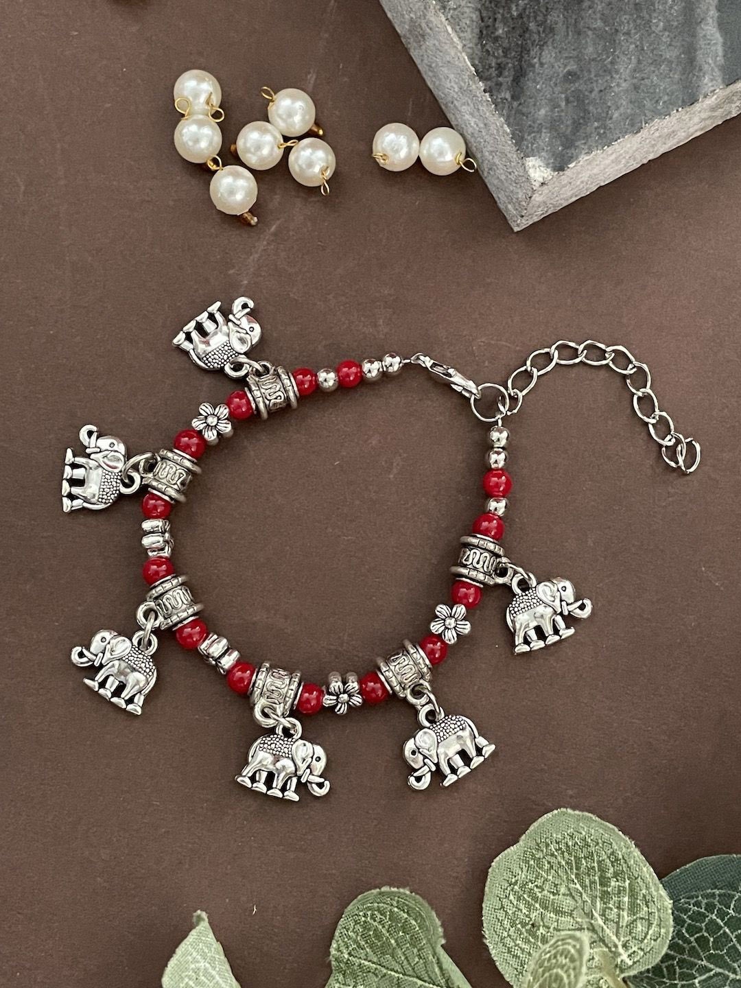 

Digital Dress Room Elephant & Flower Wraparound Bracelet Rakhi, Silver