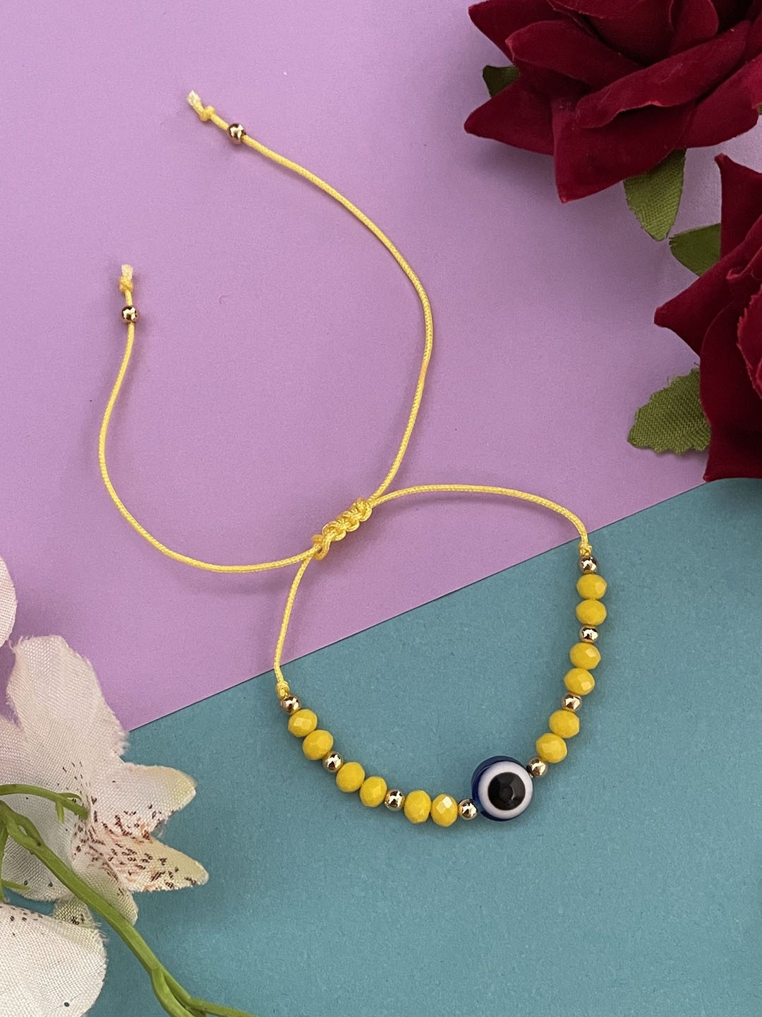 

Digital Dress Room Evil Eye Wraparound Bracelet Rakhi, Yellow