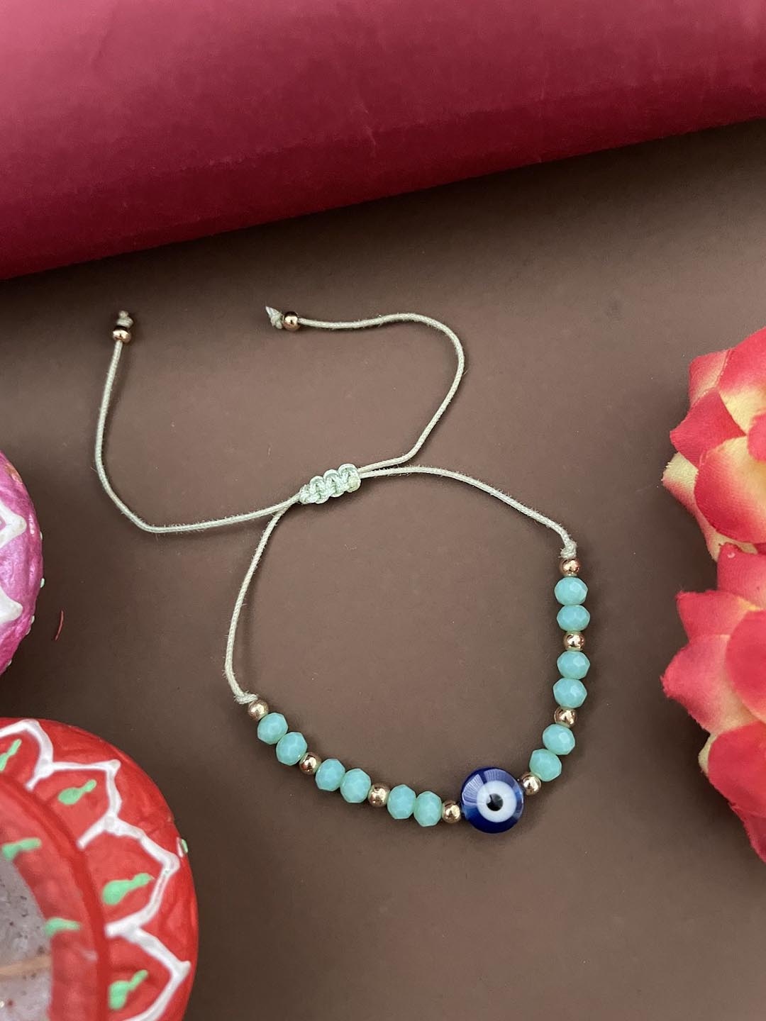

Digital Dress Room Beaded Evil Eye Thread Rakhi, Blue
