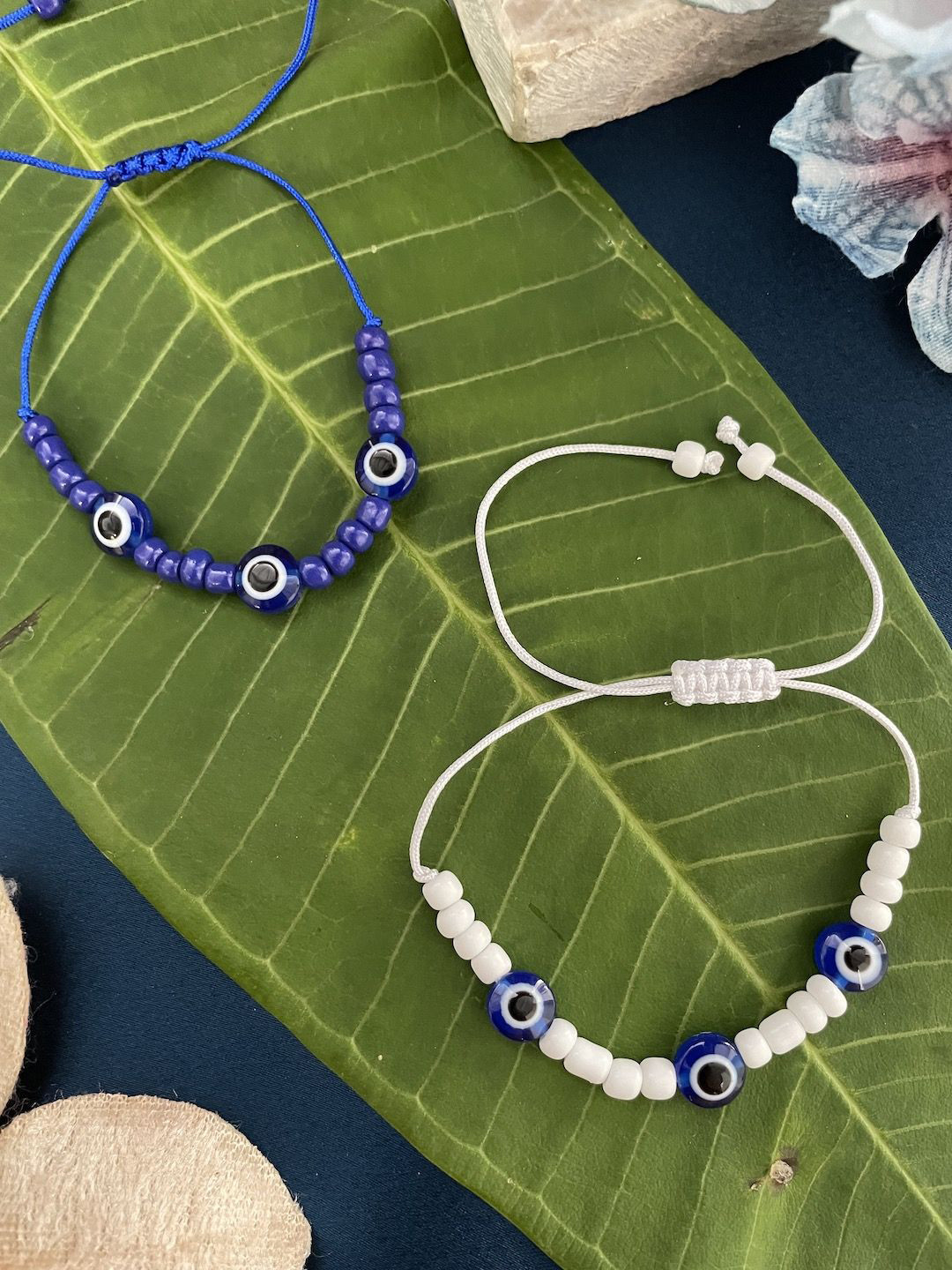 

Digital Dress Room Set Of 2 Evil Eye Beaded Thread Rakhi, Blue