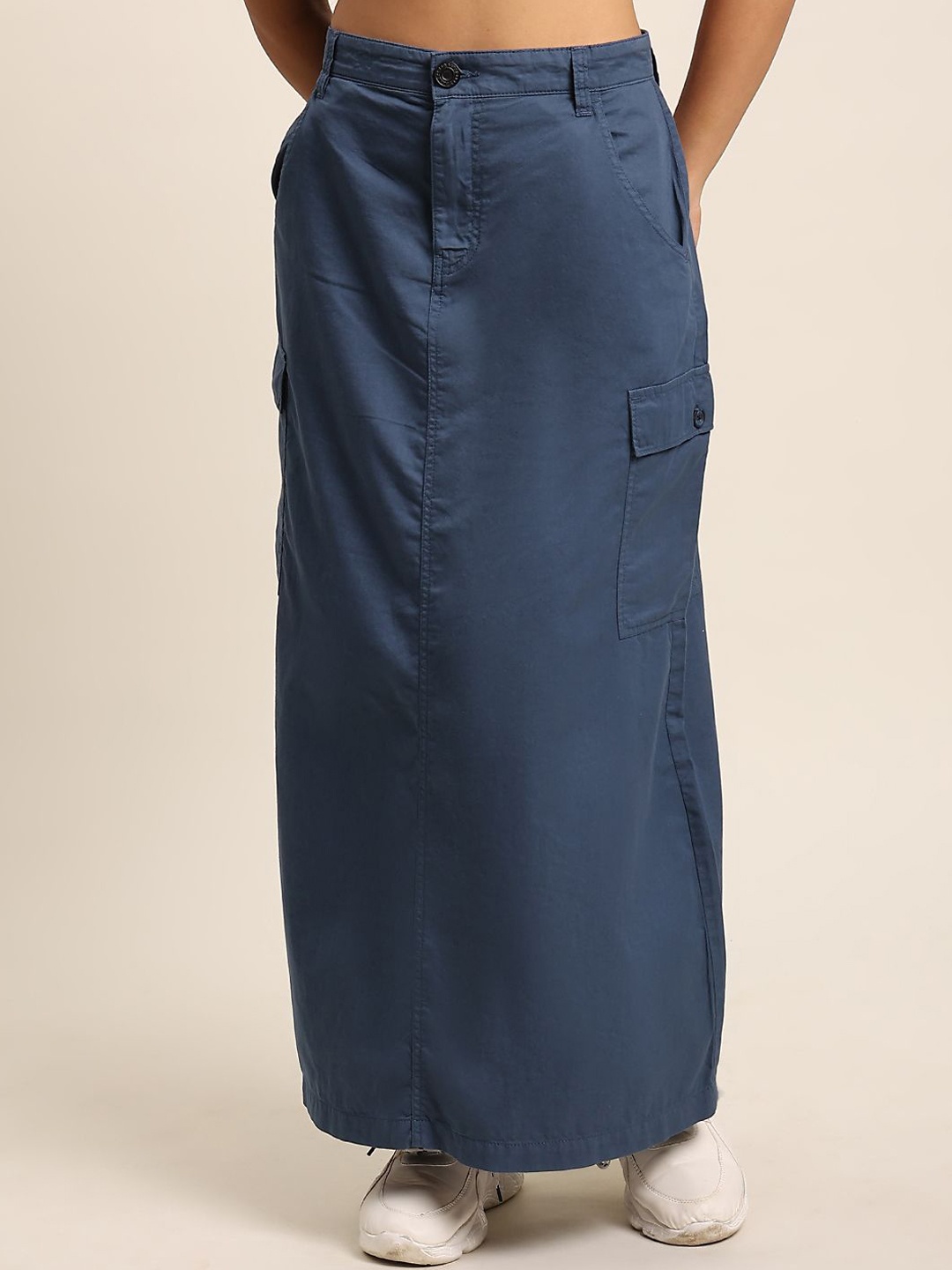 

Bene Kleed Pure Cotton High Rise Straight Maxi Skirt, Blue