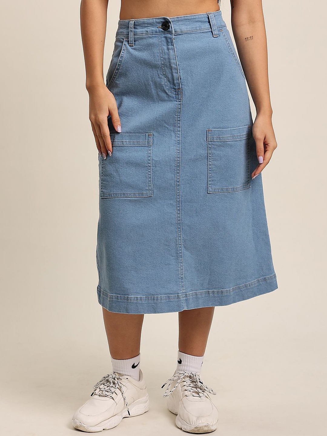 

Bene Kleed Pure Cotton Straight Midi Skirt, Blue