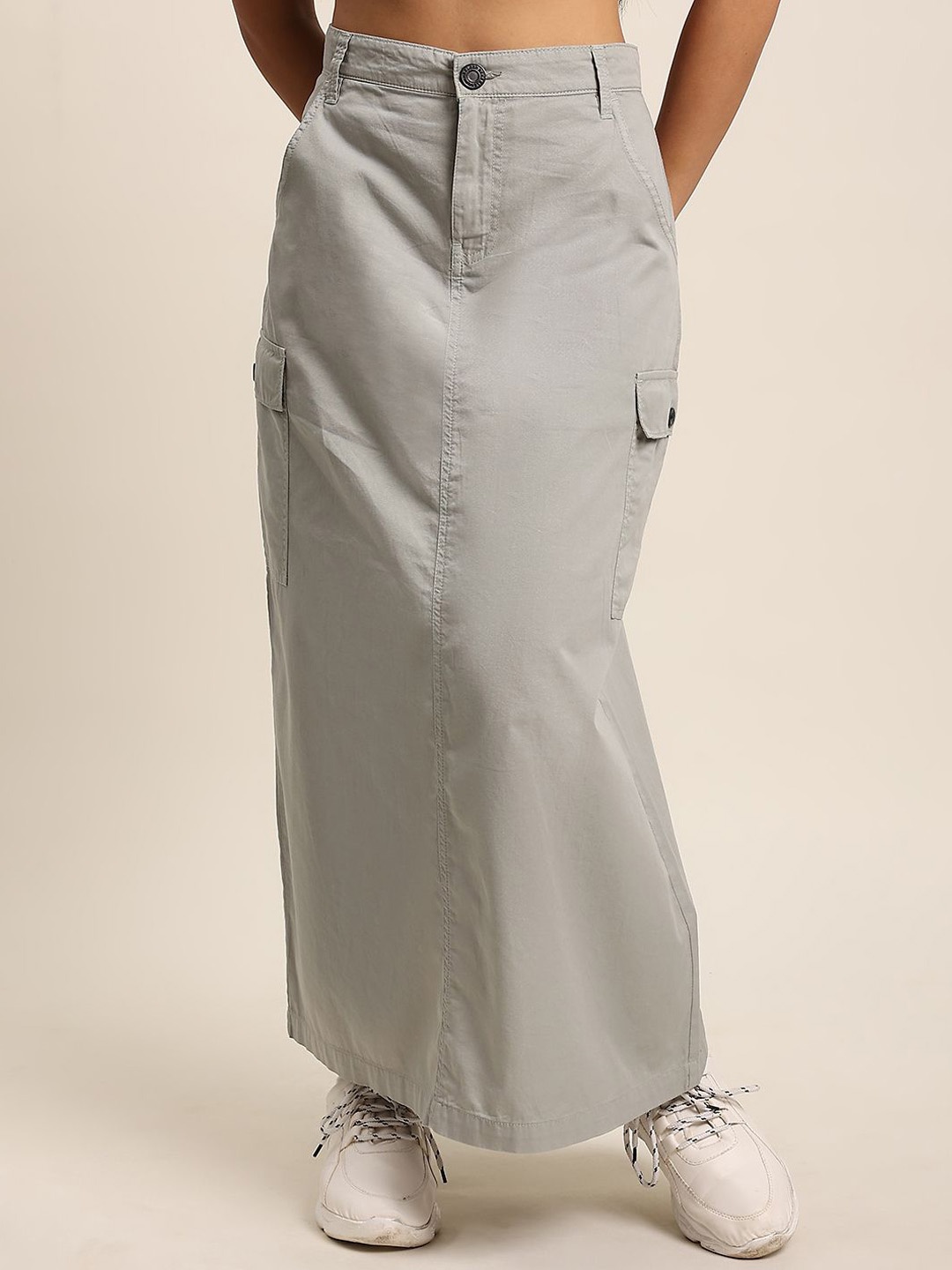 

Bene Kleed Pure Cotton Straight Maxi Skirt, Grey