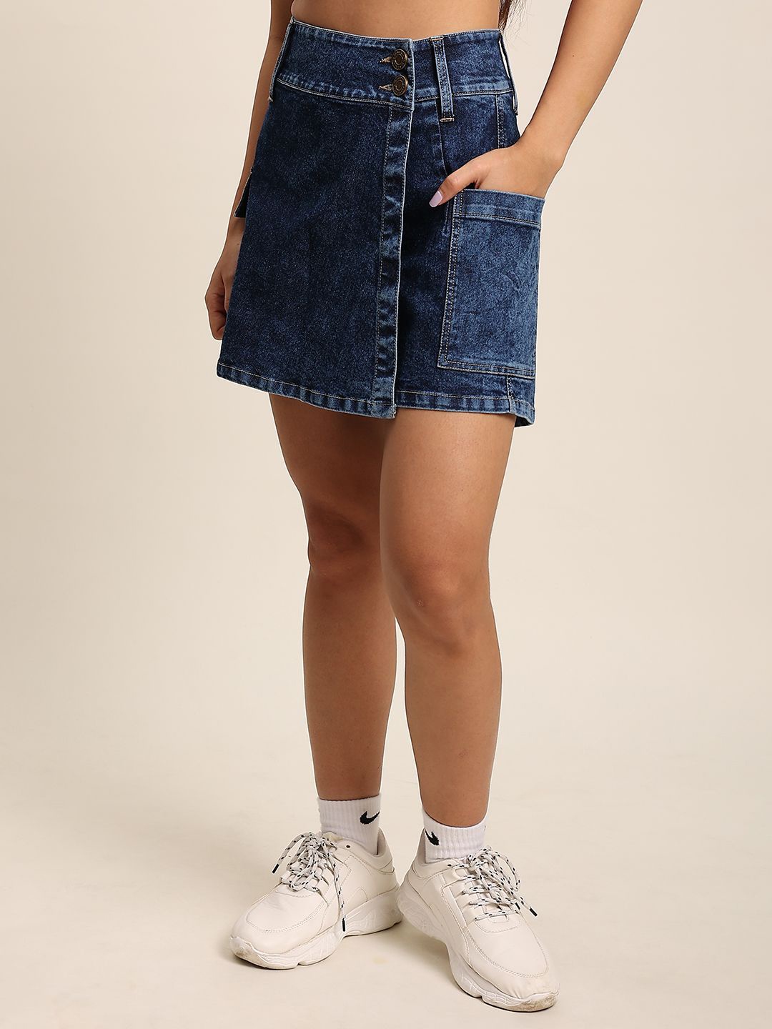 

Bene Kleed Denim Pure Cotton Above Knee Length Skort, Blue
