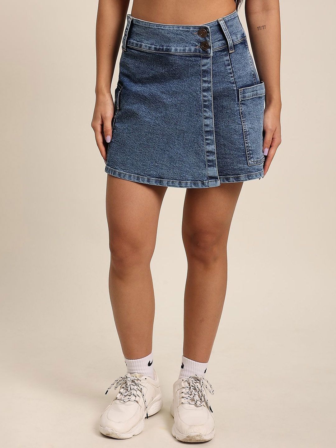 

Bene Kleed Denim Pure Cotton Above Knee Length Skort, Blue