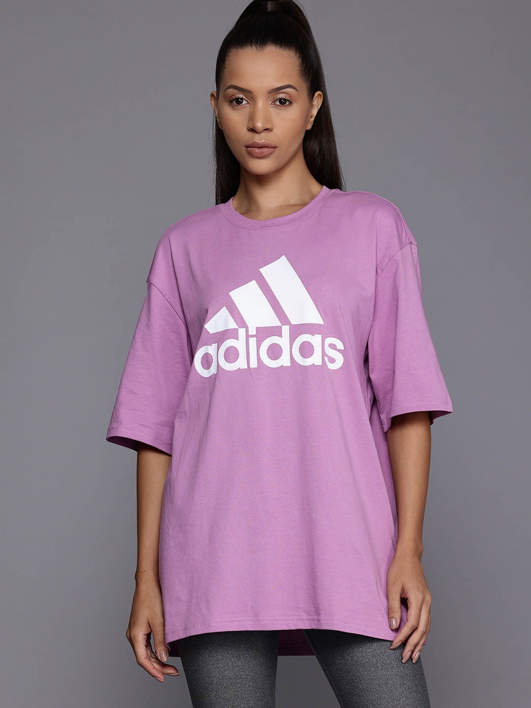 

ADIDAS Brand Logo Print Pure Cotton Boyfriend T-shirt, Purple