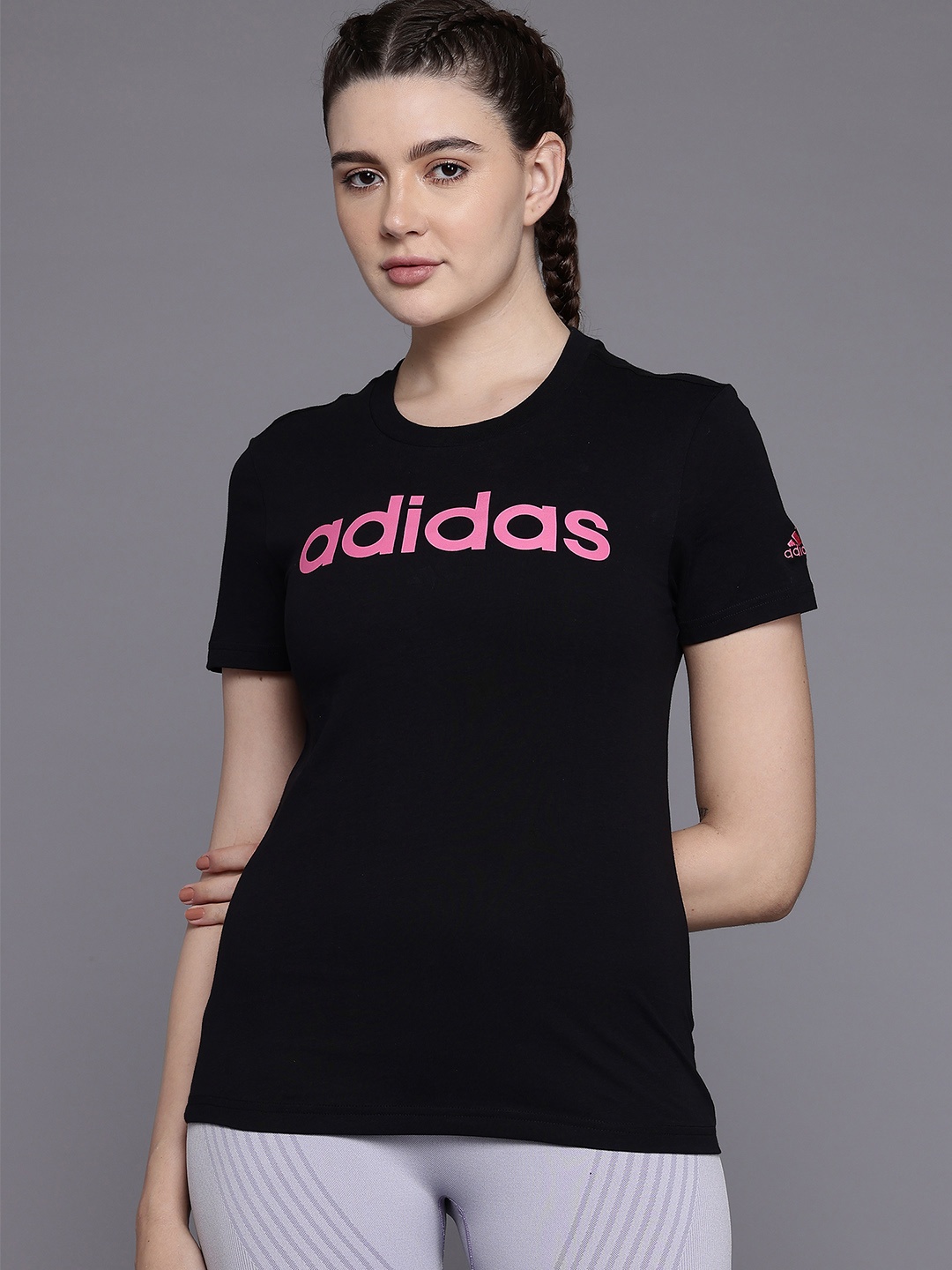 

ADIDAS Brand Logo Print Pure Cotton Slim Fit T-shirt, Black