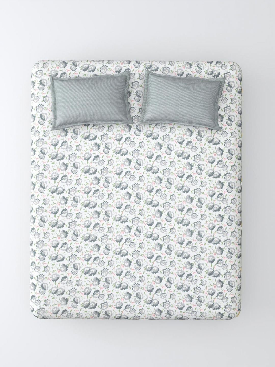 

Salona Bichona White & Grey Printed 144 TC Pure Cotton Queen Bedsheet With 2 Pillow Covers