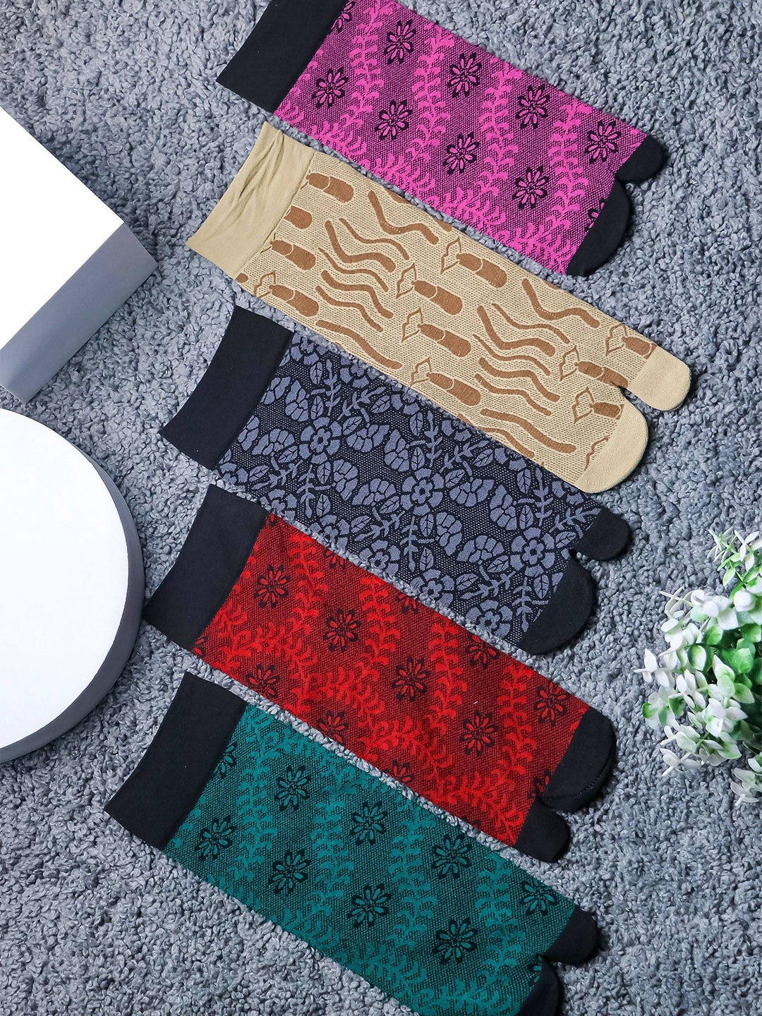 

Brauch Pack Of 5 Printed Cotton Above Ankle Length Socks, Green