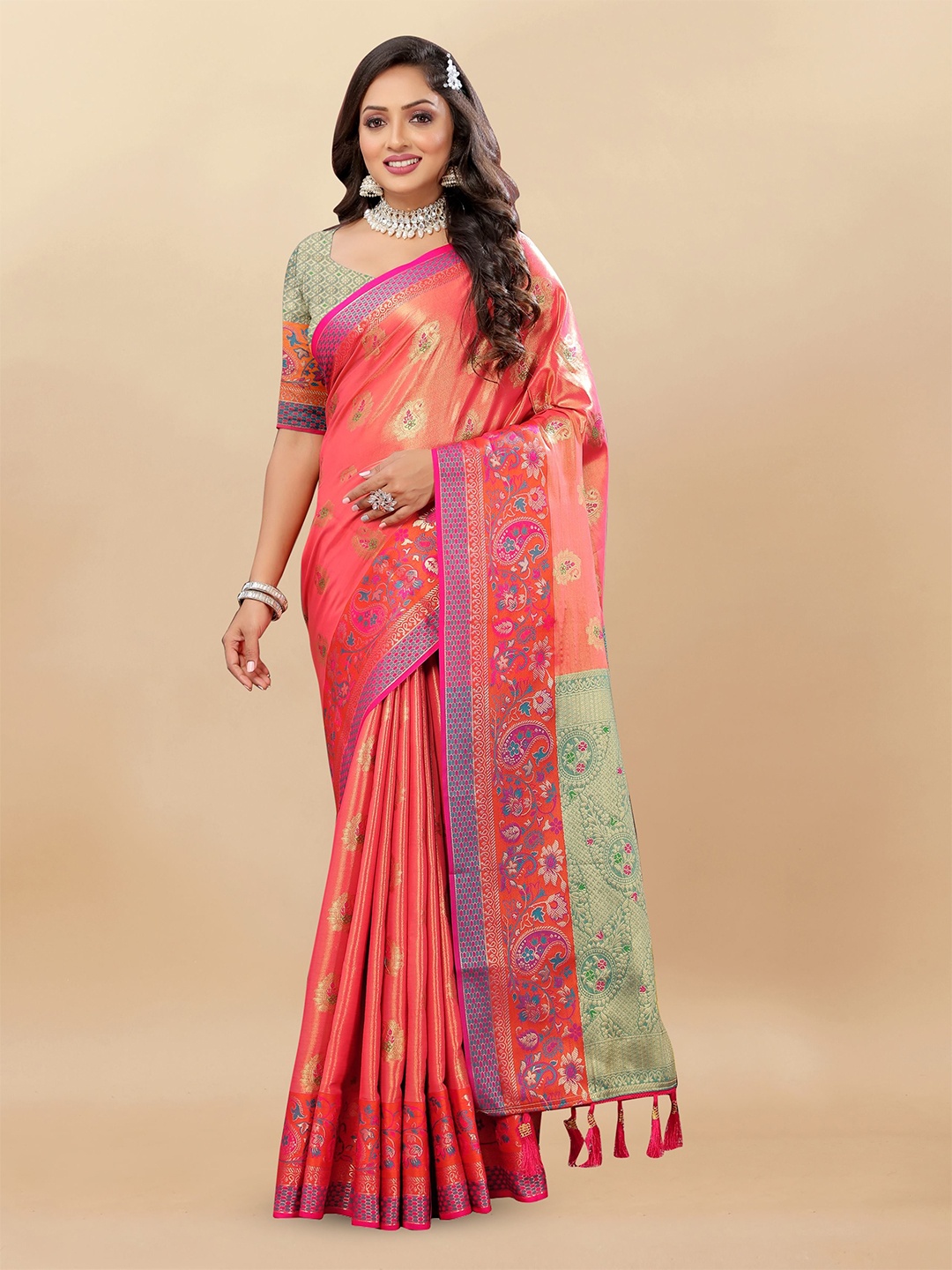 

Upalksh Ethnic Motifs Zari Banarasi Saree, Orange