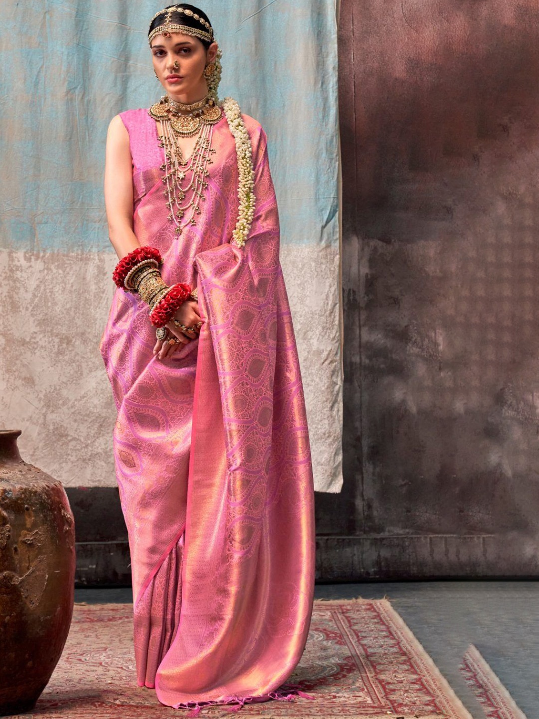 

MySilkLove Woven Design Zari Kanjeevaram Saree, Pink