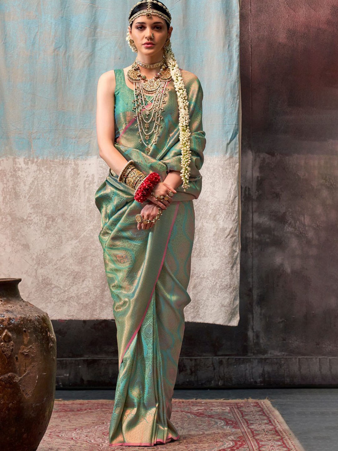 

MySilkLove Woven Design Zari Kanjeevaram Saree, Green