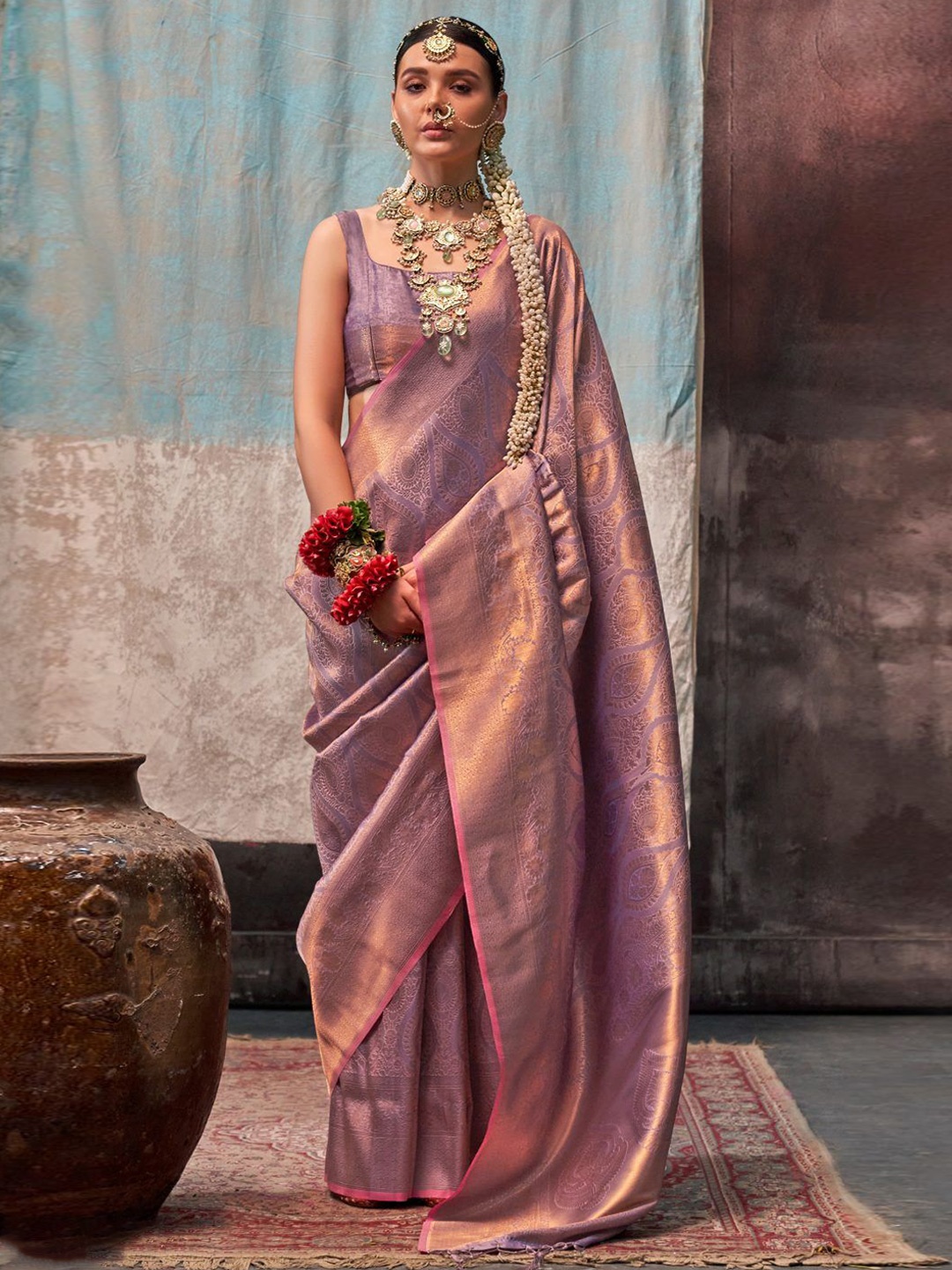 

MySilkLove Woven Design Zari Kanjeevaram Saree, Pink