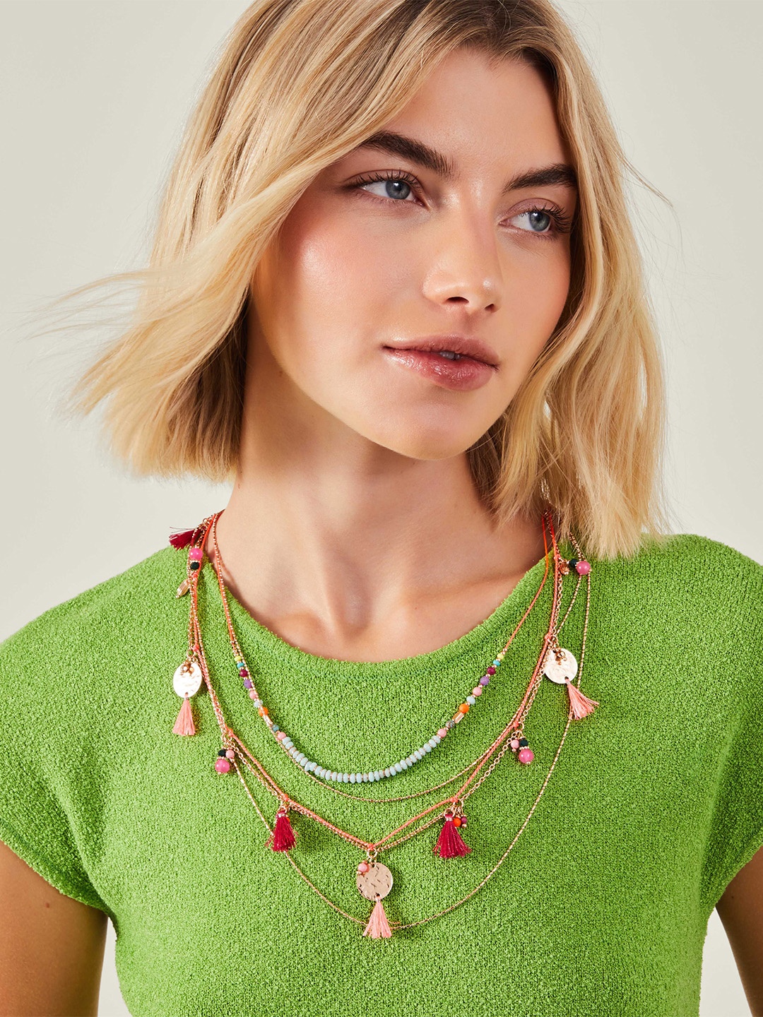 

Accessorize Beaded Coin Tassel Layered Necklace, Gold