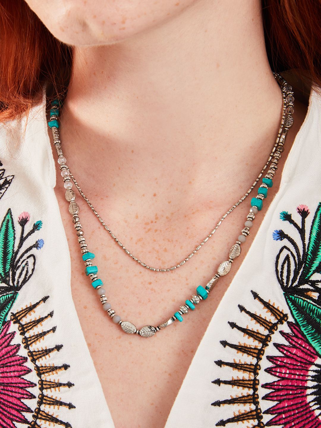 

Accessorize Leaf Layered Necklace, Silver