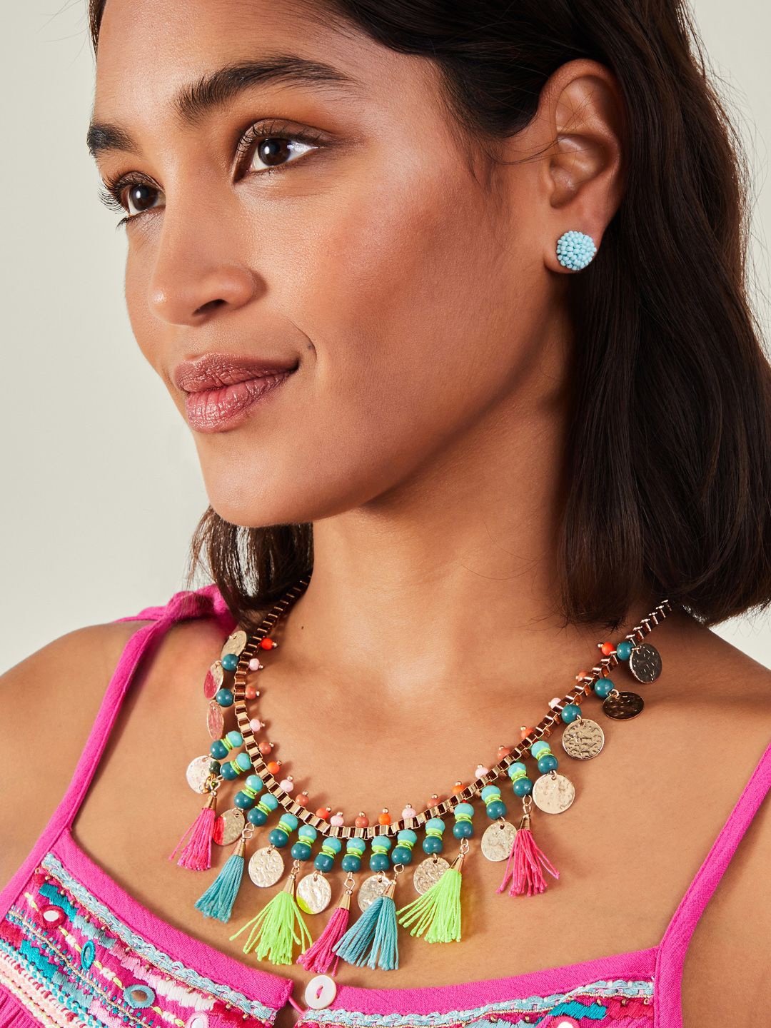 

Accessorize Beaded Coin Statement Necklace, Gold