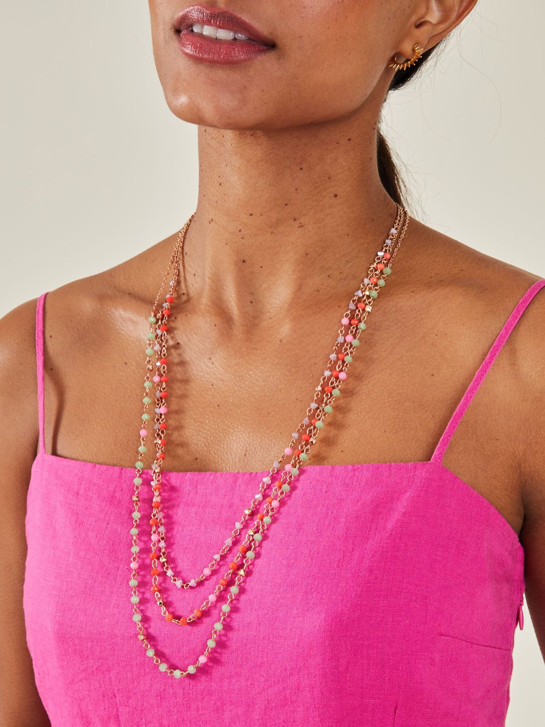 

Accessorize Longline Layered Facet Bead Necklace, Gold
