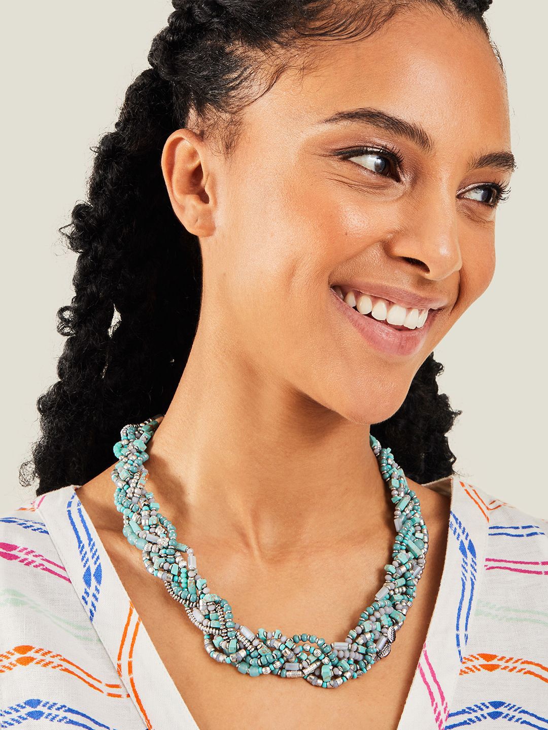 

Accessorize Statement Beaded Plait Necklace, Silver