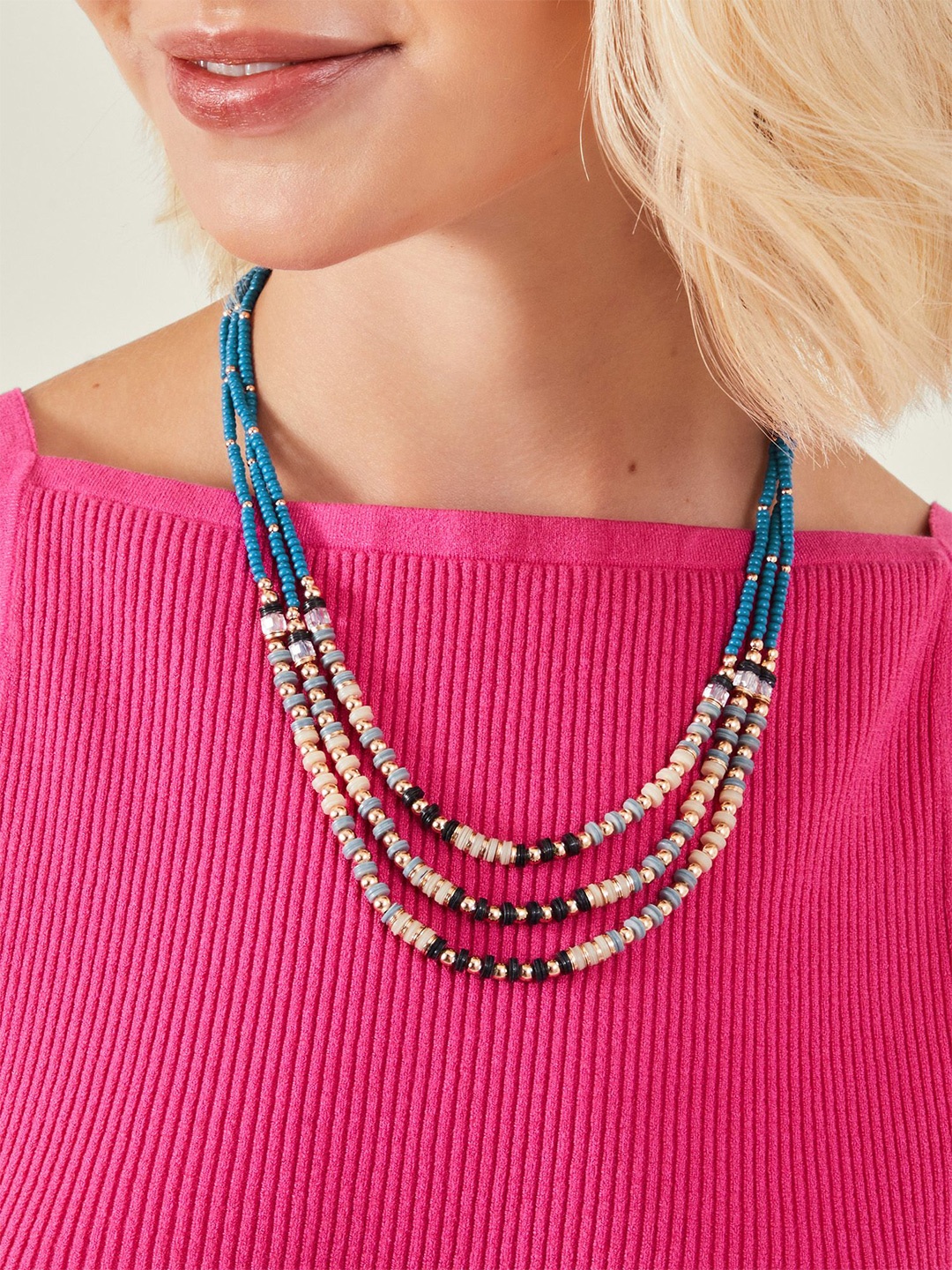

Accessorize Beaded Layered Disc Necklace, Gold