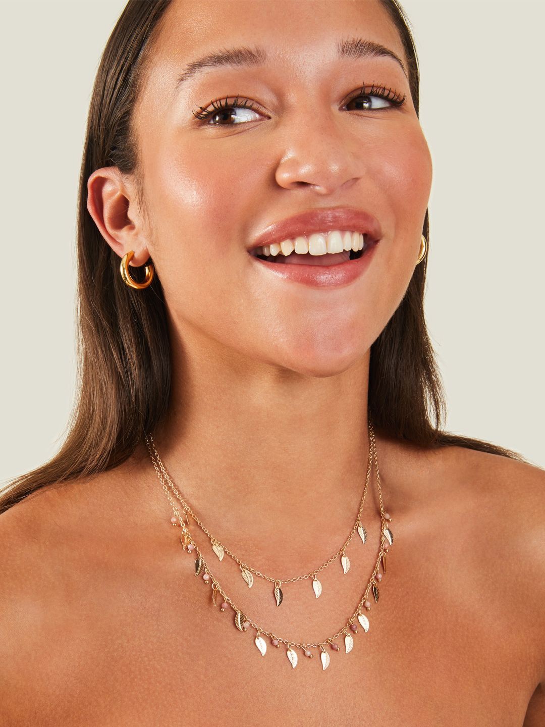 

Accessorize Layered Leaf Necklace, Gold