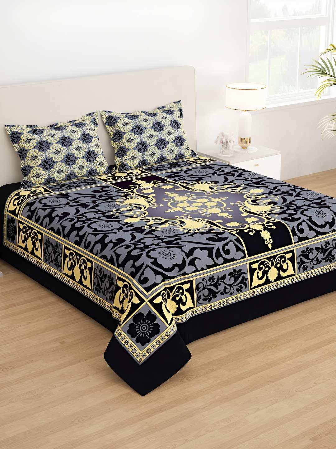 

Story@home Blue & Yellow Ethnic Motifs 210 TC Queen Bedsheet with 2 Pillow Covers