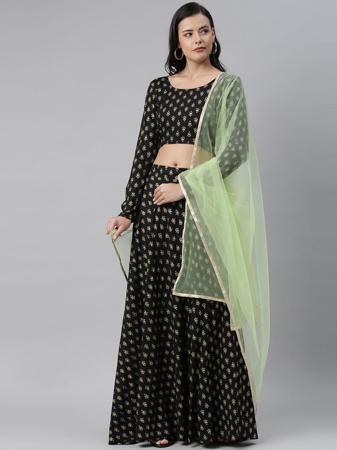 

Swishchick Printed Ready to Wear Lehenga & Blouse With Dupatta, Black