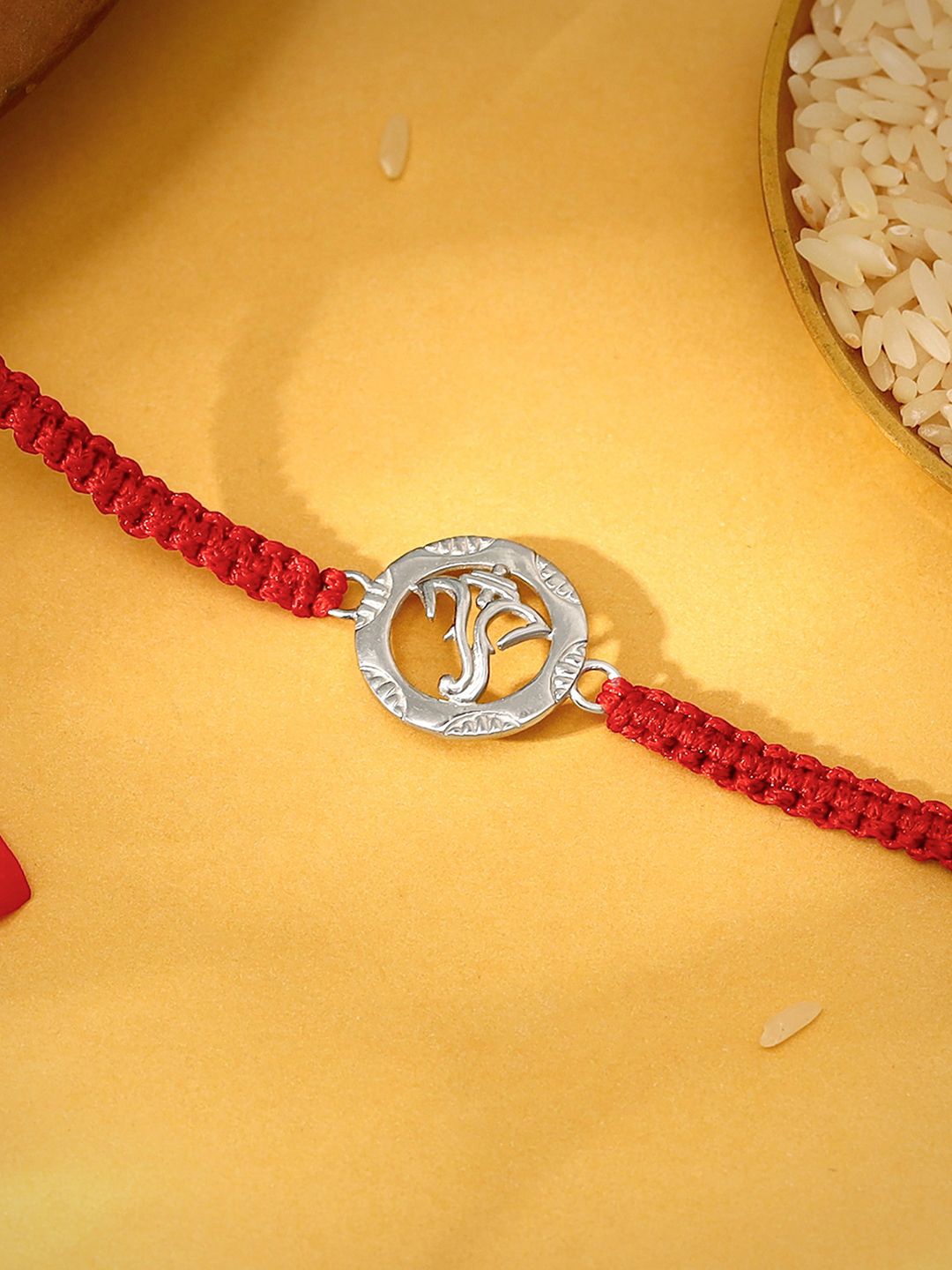 

GIVA 925 Silver Lambodara Rakhi With Roli Chawal, Red