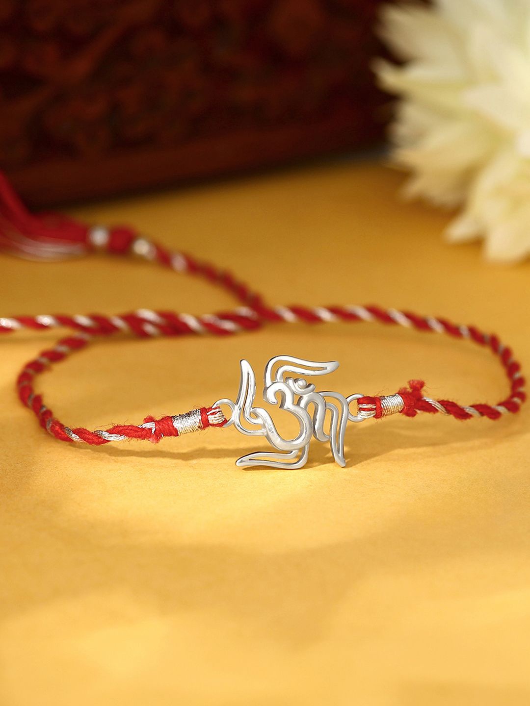 

GIVA 925 Silver Om and Swastik Rakhi With Roli Chawal