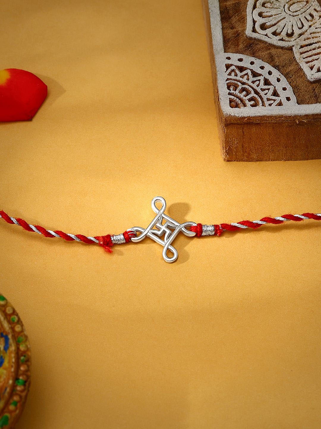

GIVA 925 Silver Minimal Swastika Rakhi With Roli Chawal