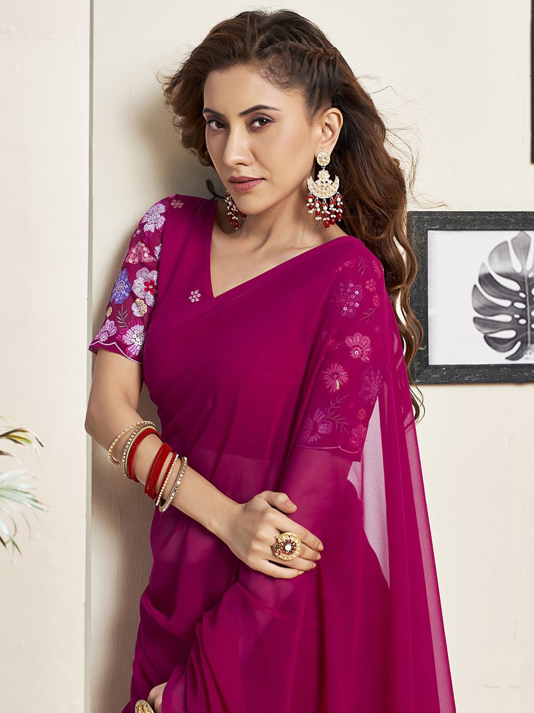 

Satrani Pure Georgette Saree, Pink