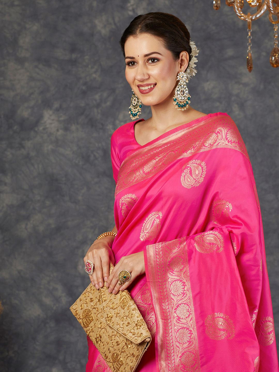 

Satrani Woven Design Zari Saree, Pink