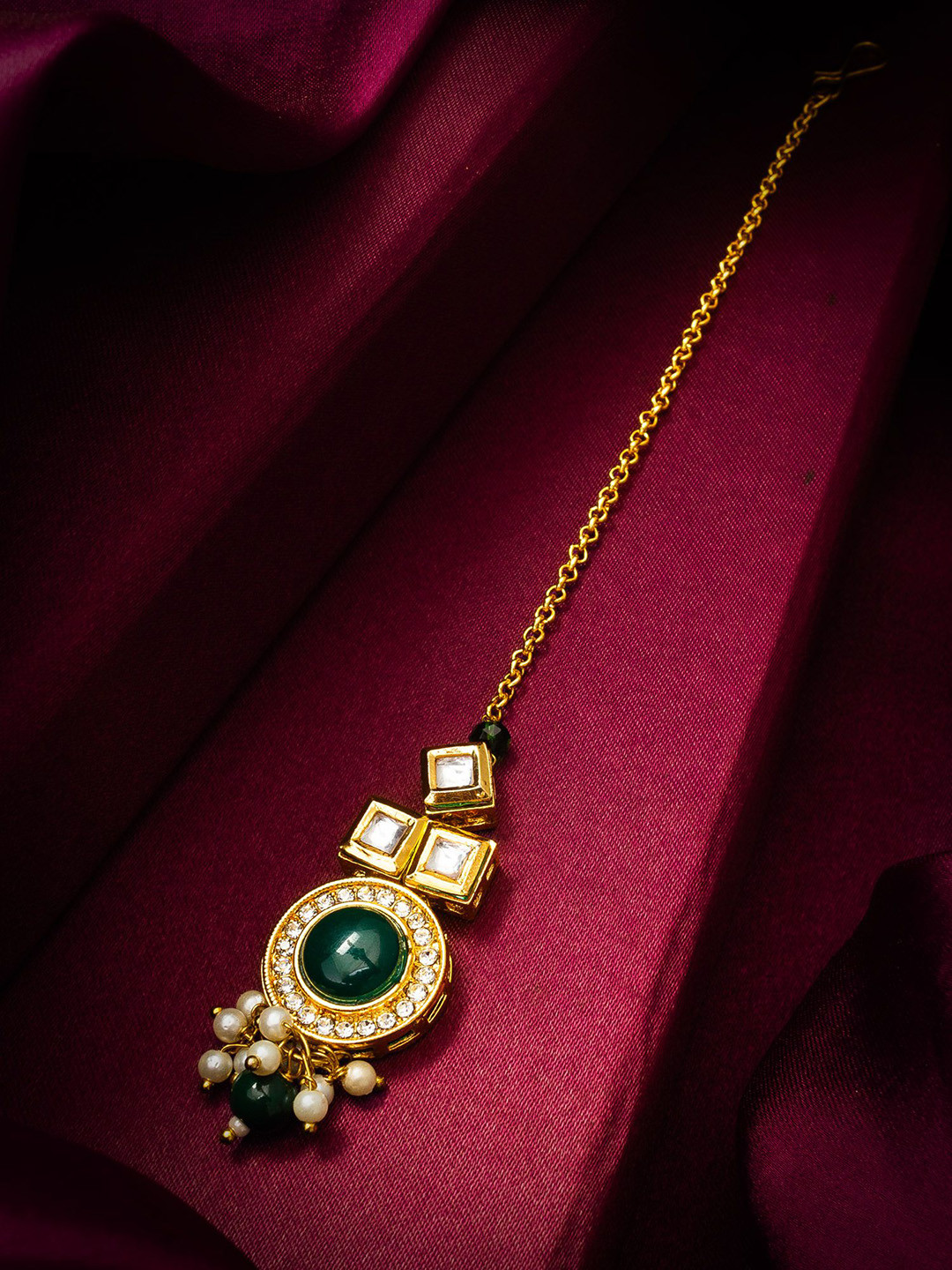 

aadita Gold-Plated Artificial Stones Studded Maang Tikka Head Jewellery